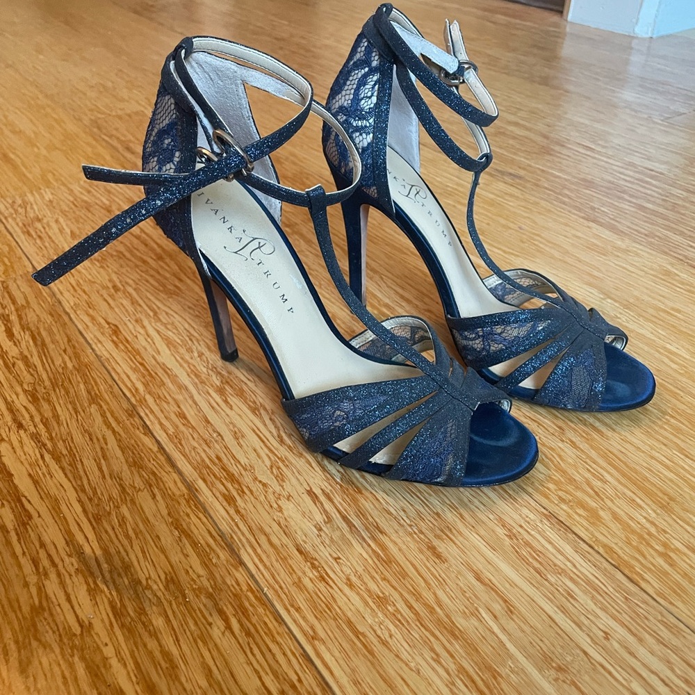 Ivanka Trump Navy Blue Lace Strappy Heels
